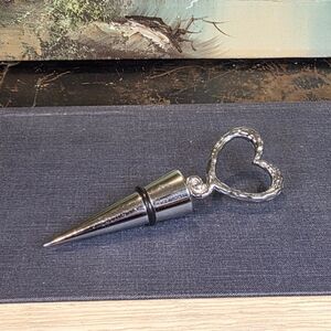 Heart Wine Bottle Stopper Metal & Chrome Wedding Gift Valentine's Day Barware
